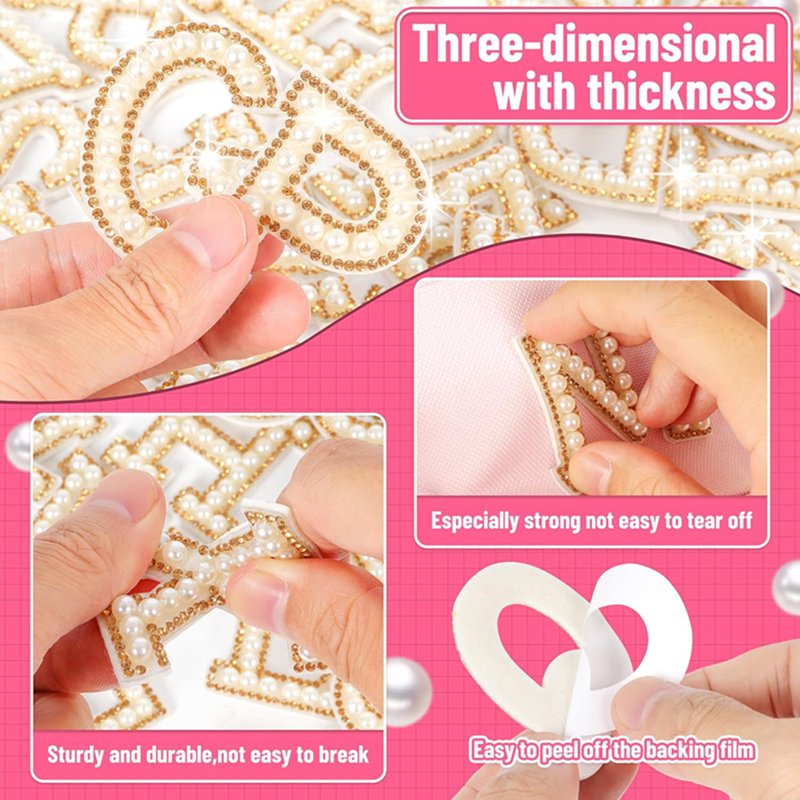 Self Adhesive Pearl Letter Patches 52 Pcs for Clothing & Accessories