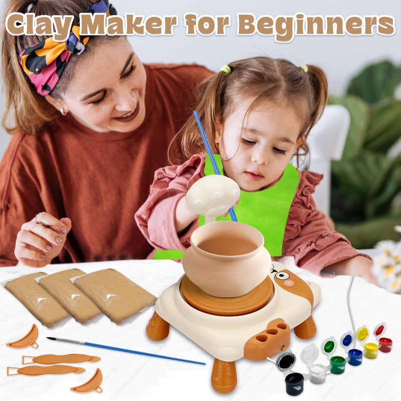 Kids Pottery Wheel Set with Air Dry Clay & Paint Craft Kit for Ages 8-12