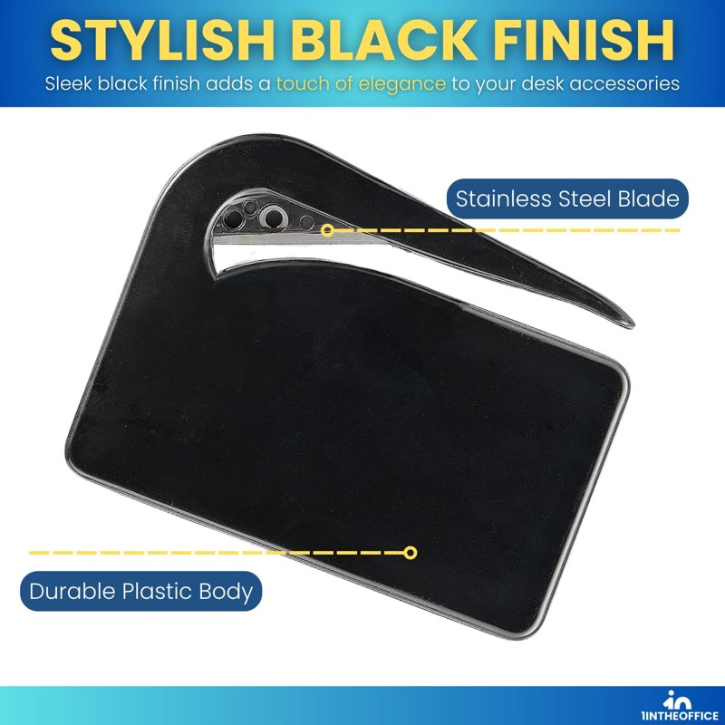 Envelope Openers 4 Pack - Black Stainless Steel Blade Mail Cutters for Office & Home