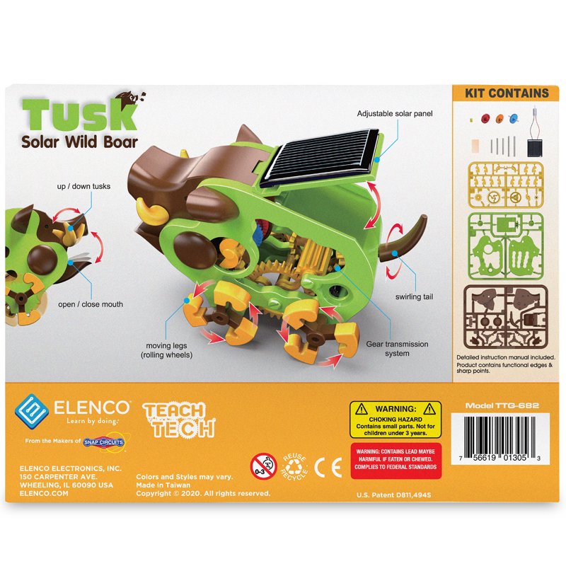 Solar Powered Robotics Kit for Kids - Build Tusk Wild Boar STEM Educational Set