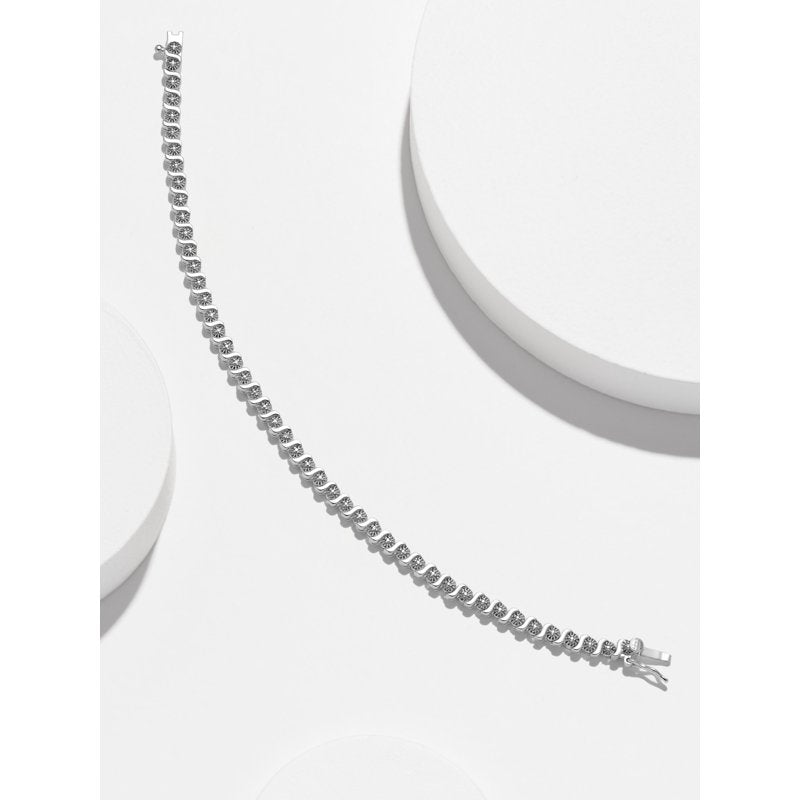 Silver Tone S Shape Link Tennis Bracelet with Diamond Accents 7.25"
