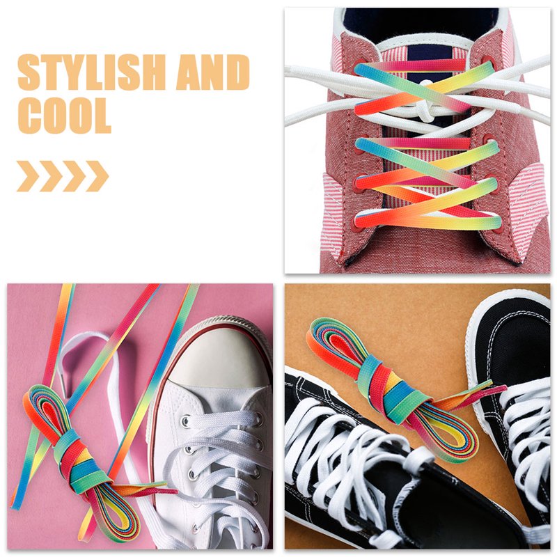 Waxed Flat Hockey Skate Laces with Rainbow Gradient - Durable Ice & Figure Skate Accessories