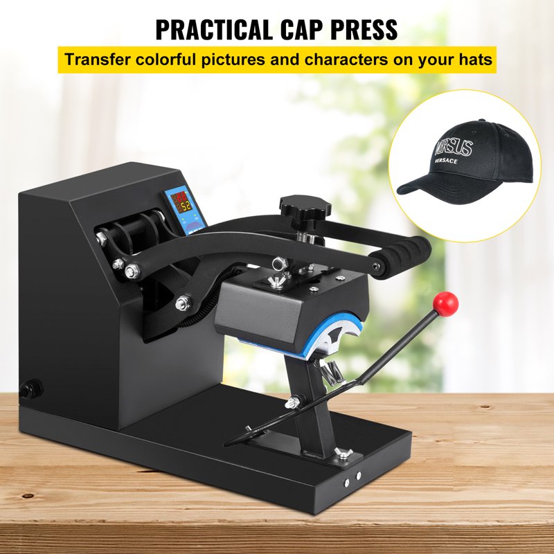 Heat Press for Hats 6x3.75 Inch Clamshell Curved Element Digital LCD Timer