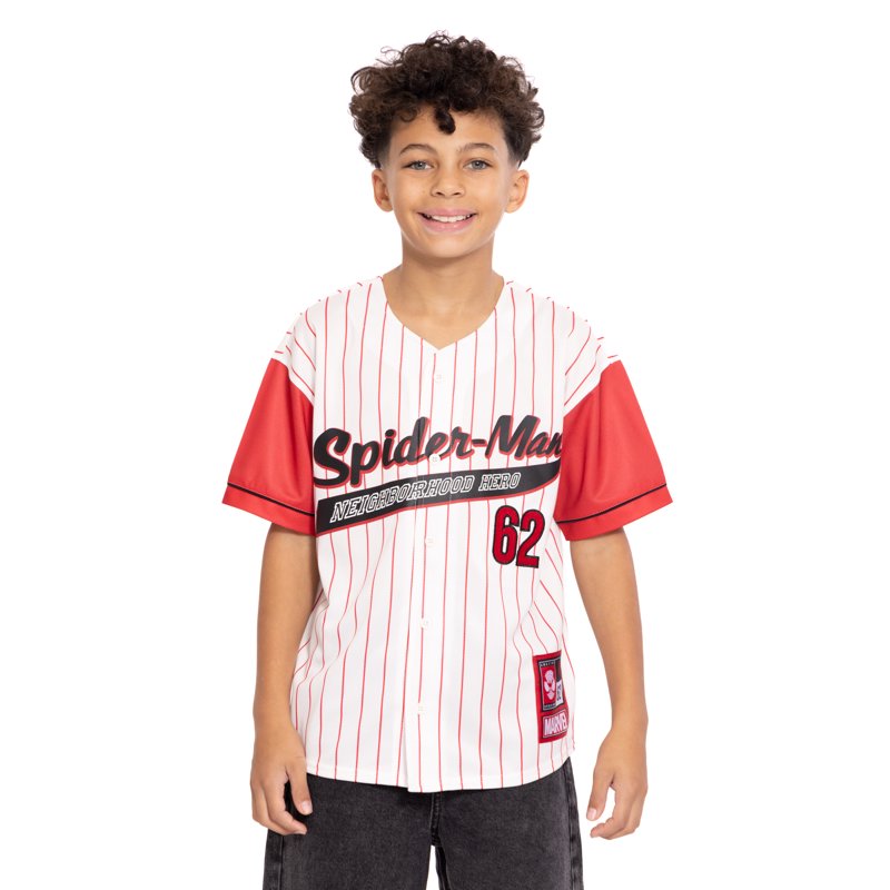 Kids Spider-Man Baseball Jersey Boys Short Sleeve Button-Down T-Shirt