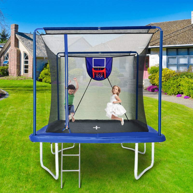 Large Rectangle Trampoline for Adults & Kids 8x12ft 1000LBS Capacity Outdoor with Enclosure Net & Football Target