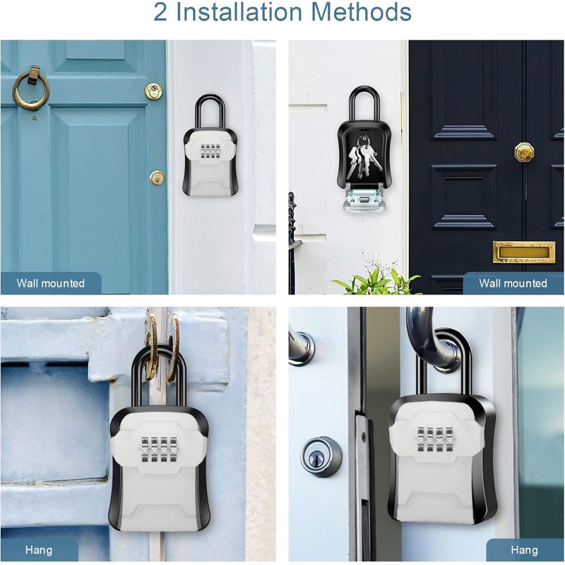 Portable Wall Mount Lock Box with Resettable 4-Digit Code for Keys and Security