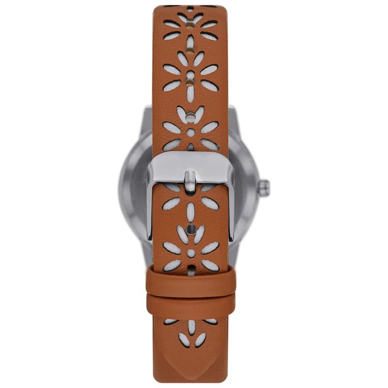 Women's Analog Watch with Crystal Accent and Perforated Leather Strap