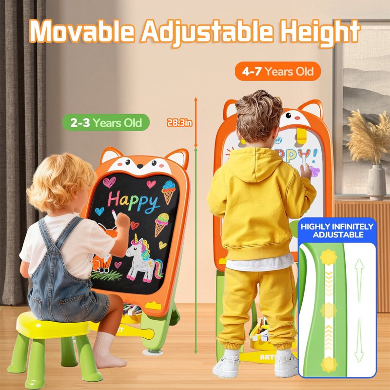 Adjustable Kids Easel with Magnetic & Dry Erase Boards - Art & Drawing Toy
