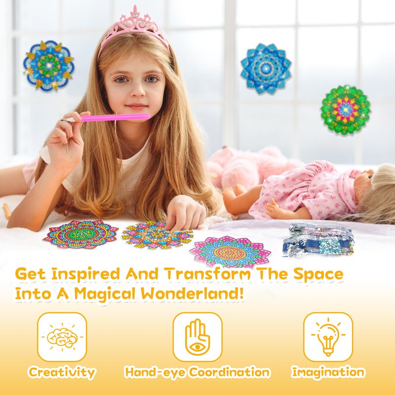 Diamond Painting Kit for Kids - 6 Mandala Suncatchers with 3D Mosaic Art