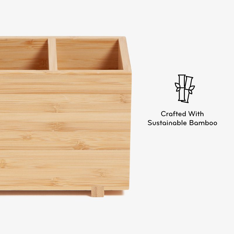 Bamboo Desktop Organizer for Office Supplies - 3 Compartments, Zen Design