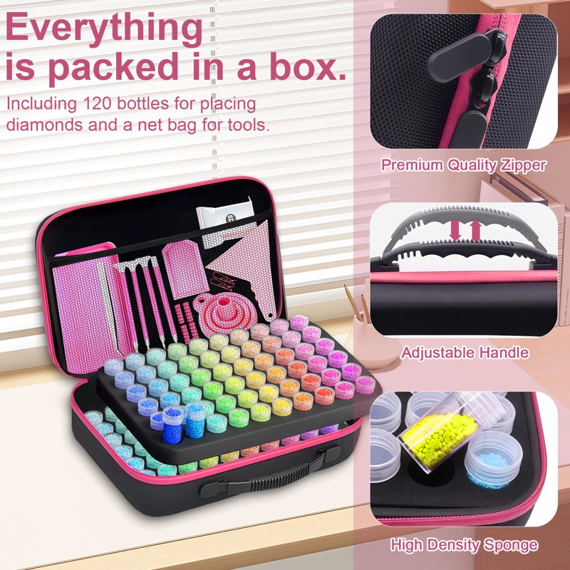 Diamond Painting Storage Box with 120 Canisters & Accessories Organizer