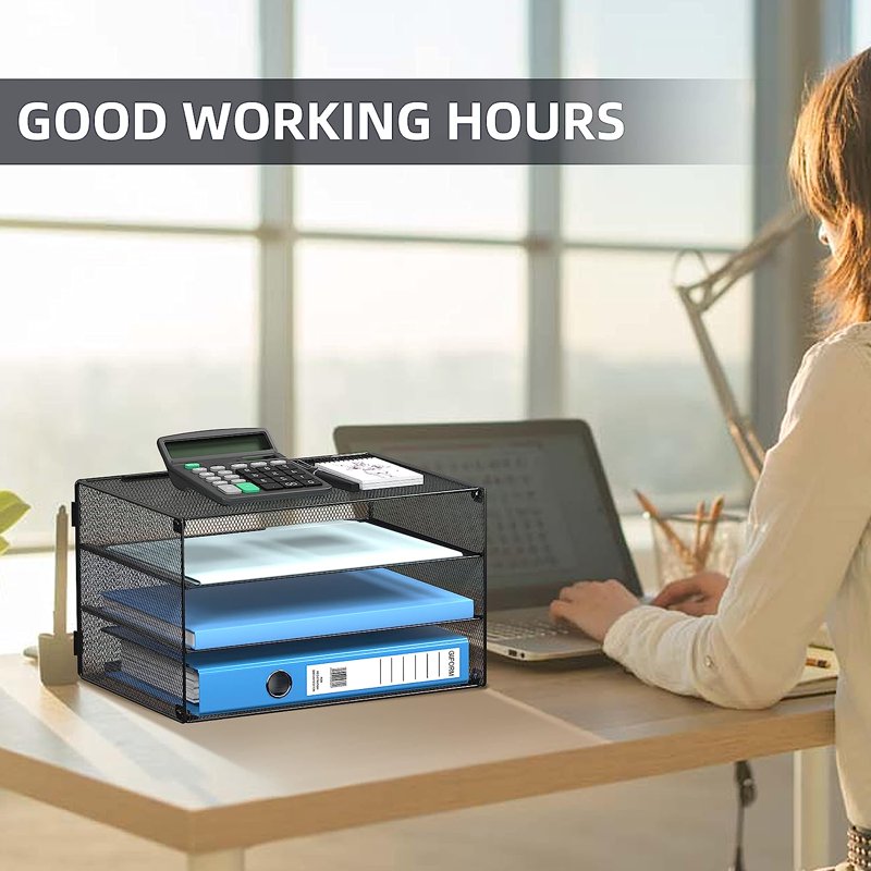 3-Tier Metal Desk File Organizer for Office & Home Storage