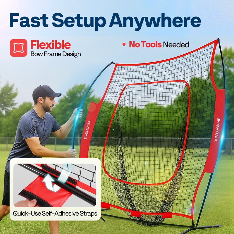7 x 7 Ft Baseball Softball Practice Net with Carry Bag & Ground Nails