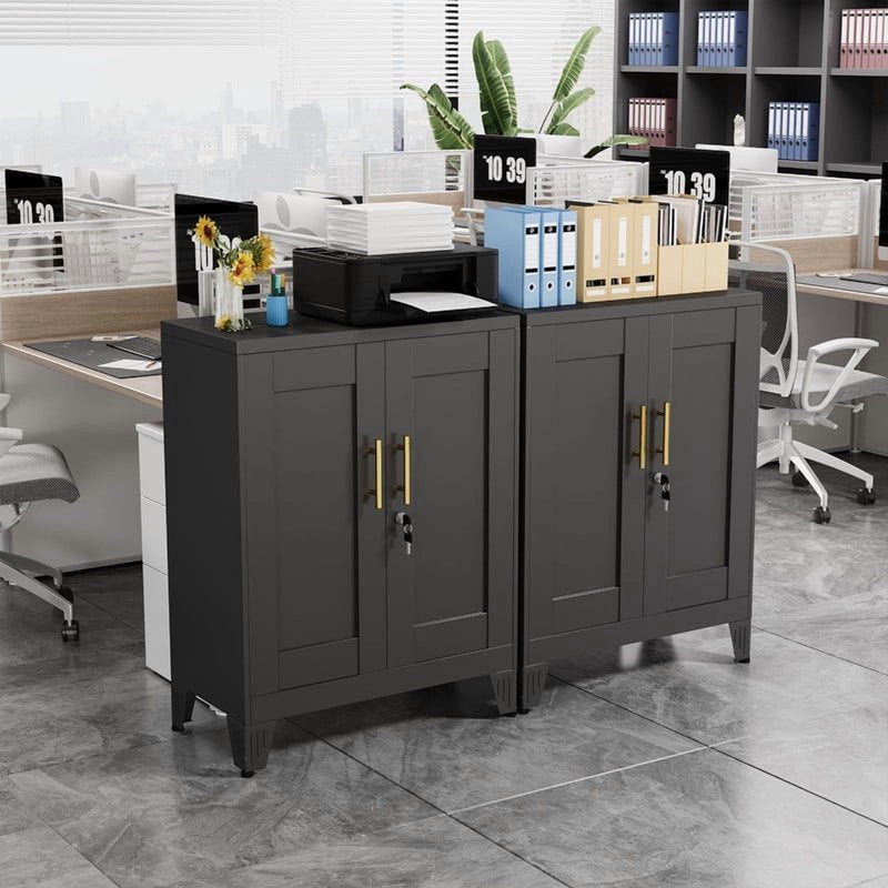 Small Metal Office Storage Cabinet with Lock and Adjustable Shelves, Steel File Cabinet