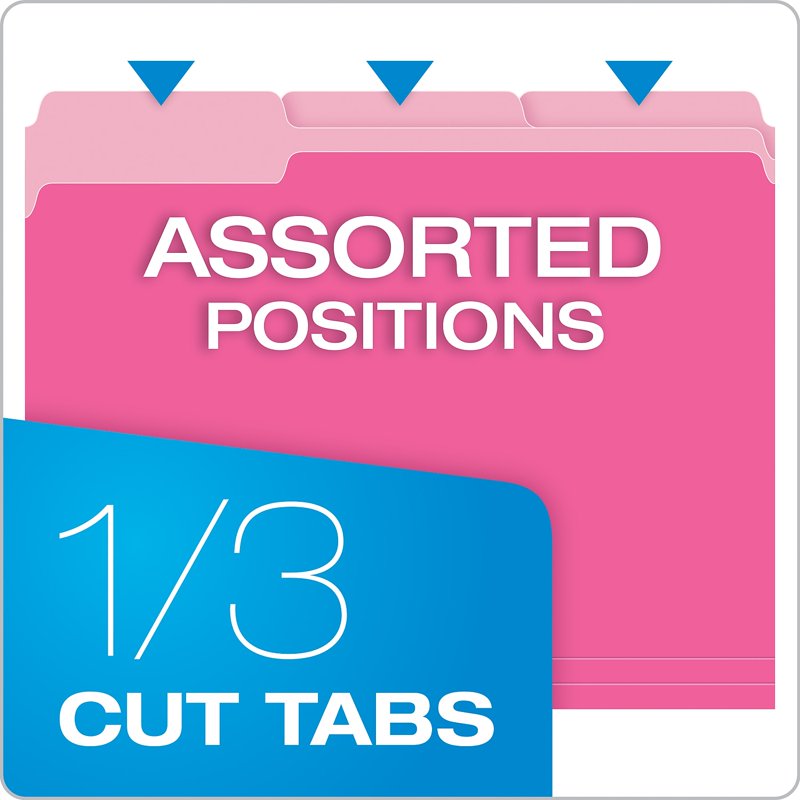 Pink Interior File Folders 1/3 Cut Top Tab Letter 100 Pack Office Organization
