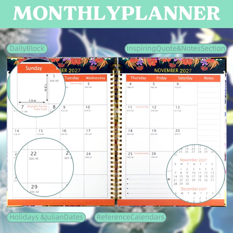 2027-2029 Monthly Planner with Colorful Tabs & Durable Binding - 9 x 11 Inches