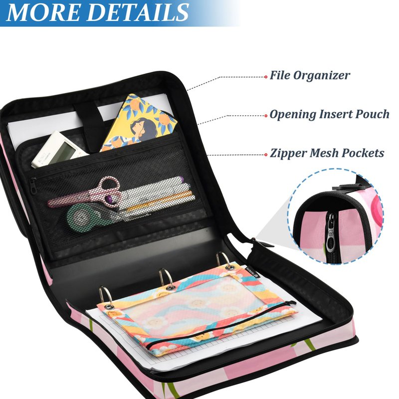 Zipper Binder Folder with Multiple Pockets 3-Ring Organizer Bag