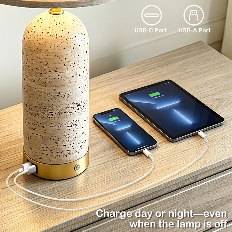 Modern Resin Table Lamps Set of 2 with USB Charging Ports & Touch Dimming