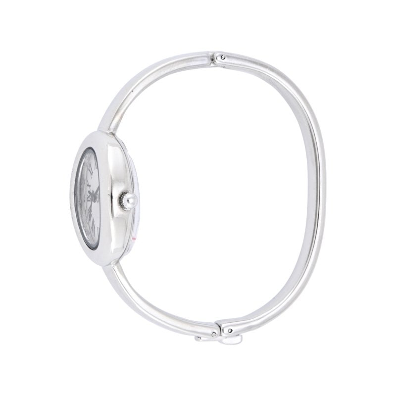 Silvertone Oval Case Watch with Bangle Bracelet for Women