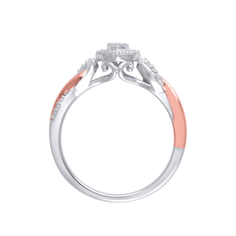 Natural Diamond Heart Promise Ring in 14K Rose Gold Plated for Women