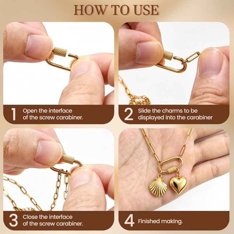 Gold Plated Stainless Steel Carabiner Clasps for Jewelry Making - 10 Pack