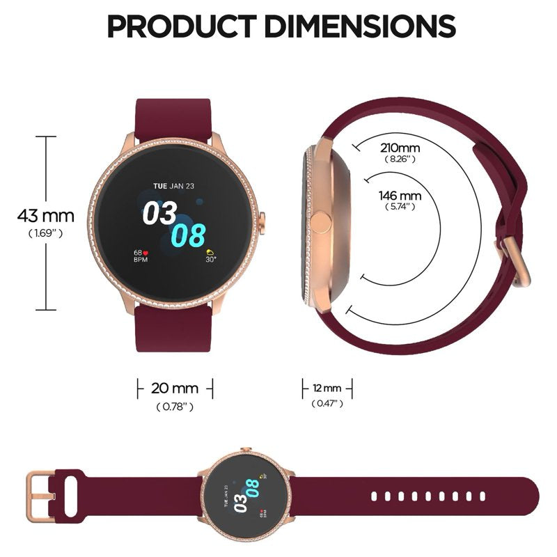 Smart Watch & Fitness Tracker for Women & Men, 43mm Sport Watch with Perforated Strap