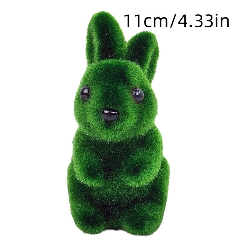 Green Flocked Moss Easter Bunny Sculpture - Resin Spring Home Decor, 4 Inch