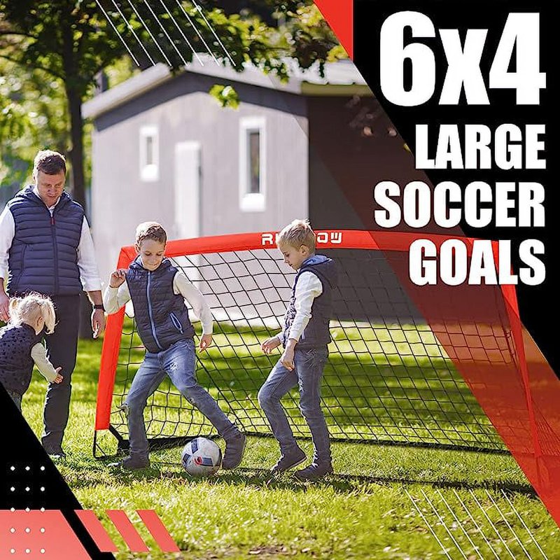 RUNBOW 6x4 ft Portable Soccer Goal for Backyard – Red, with Carry Bag