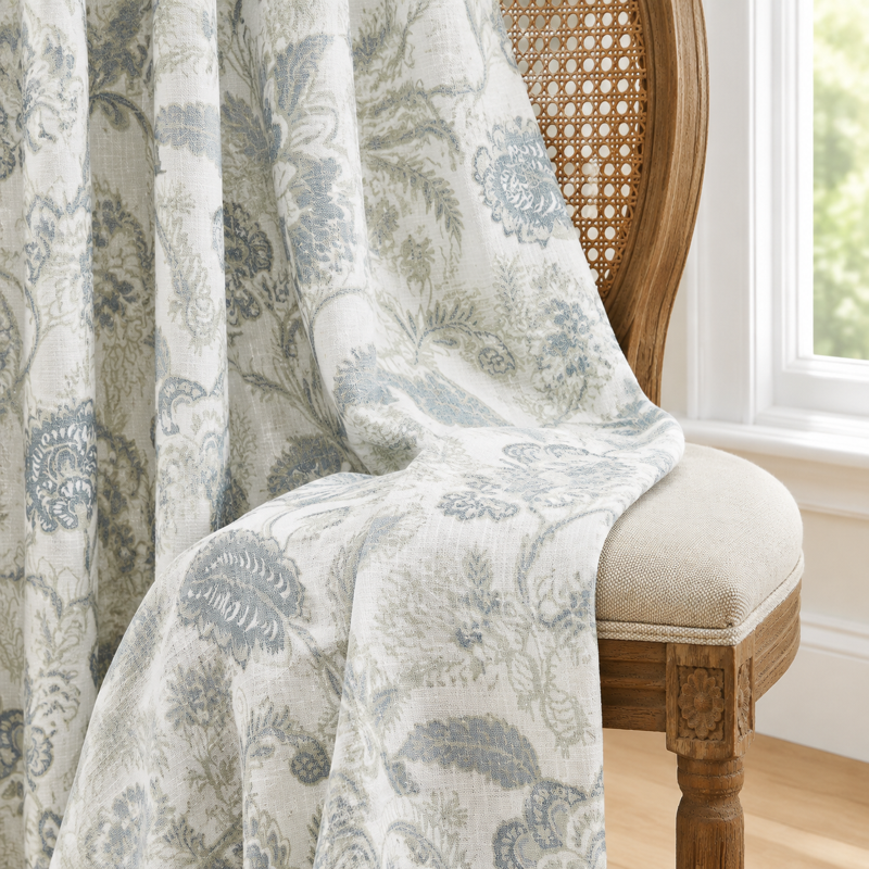 Blackout Botanical Pleated Curtain Panels - 40x90 Inches, Pack of 2