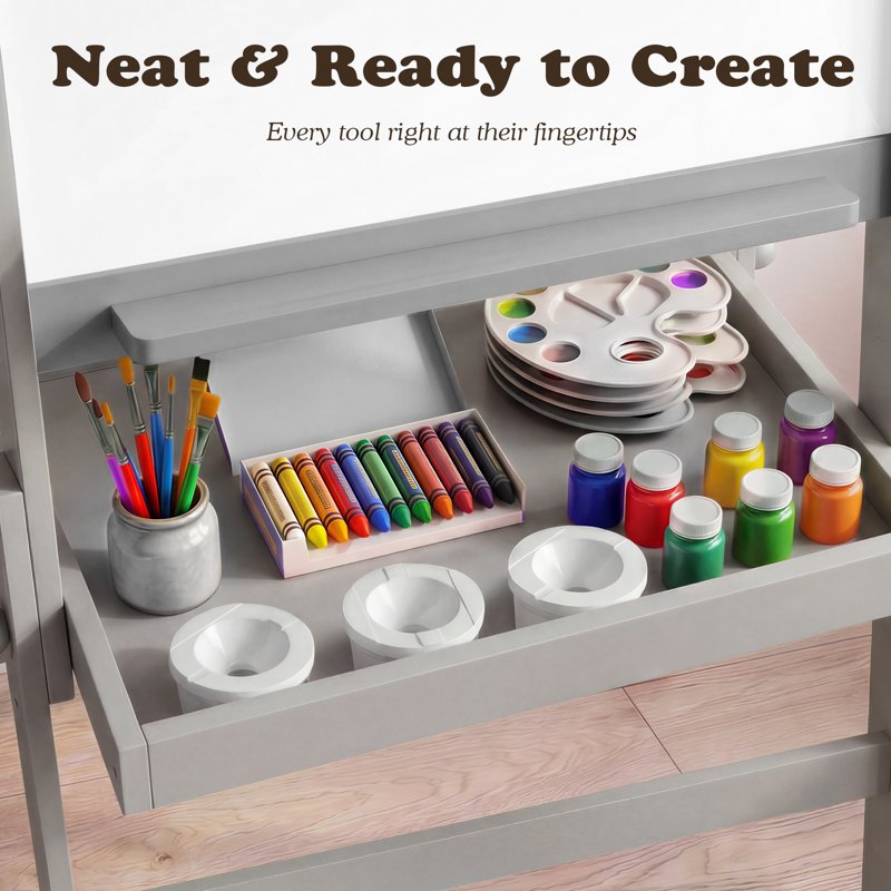 Kids Art Easel with Magnetic Whiteboard & Chalkboard, Adjustable & Foldable