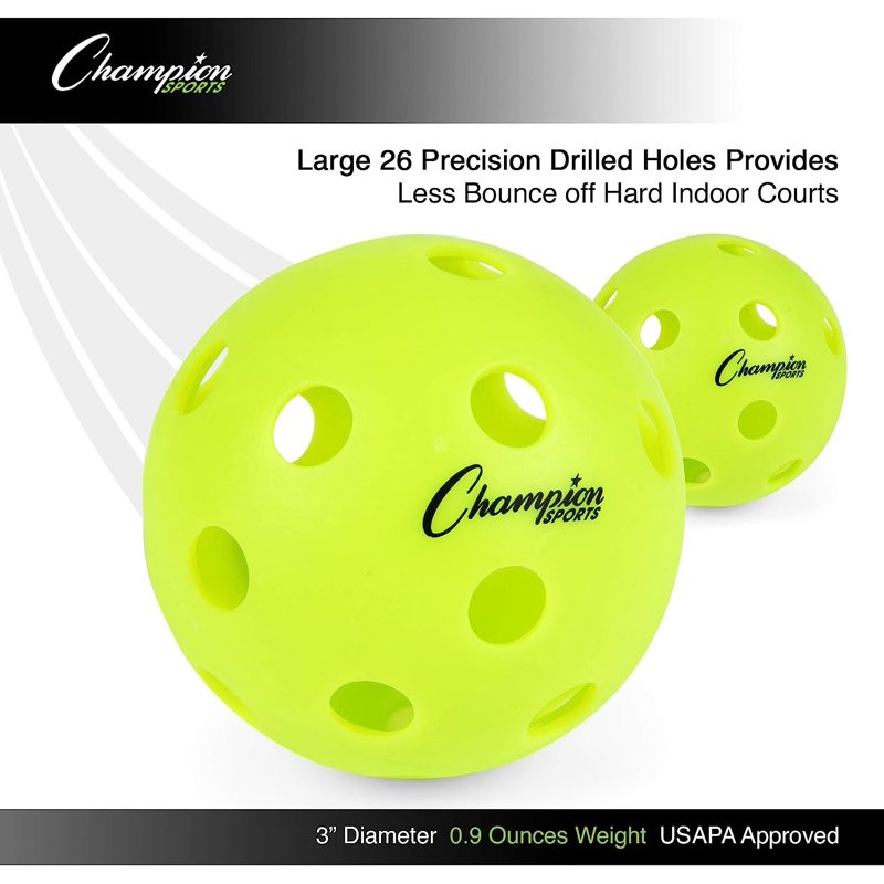 USAPA-Approved Indoor Pickleball Balls - 3" Official Size, 6 Pack, Optic Yellow
