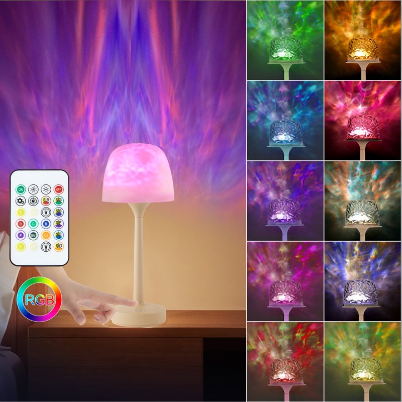 Ocean Wave Projector Table Lamp - 16 RGB Colors Touch & Remote Control