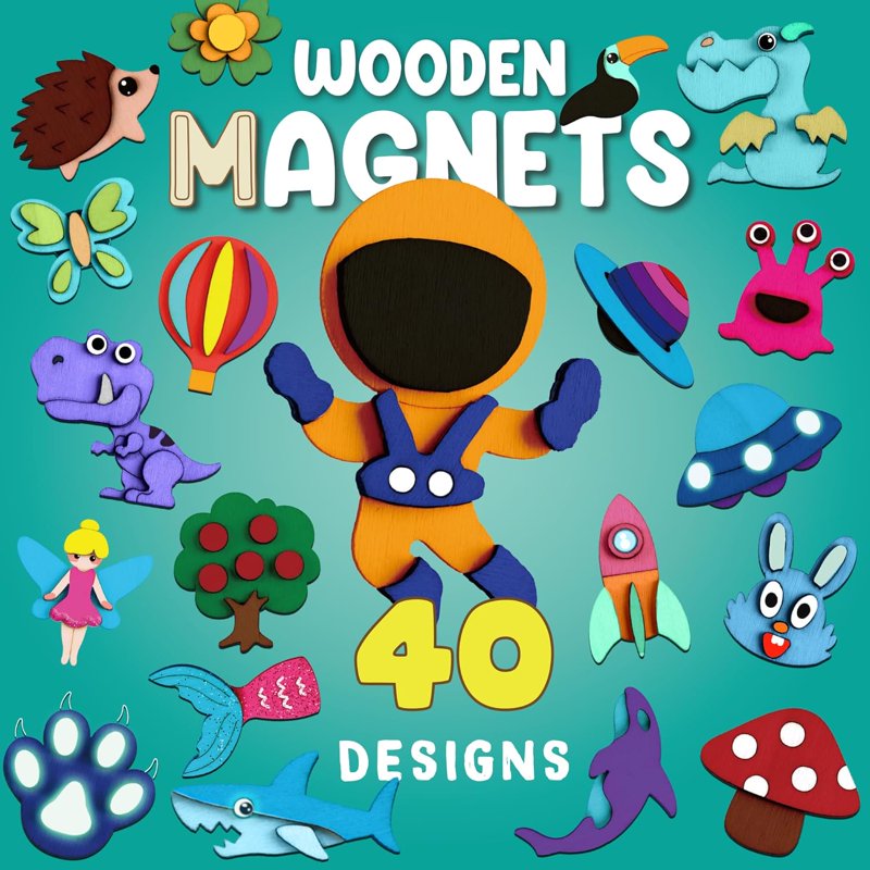 Glow-in-the-Dark Wooden Magnet Painting Kit for Kids - 40 Pieces