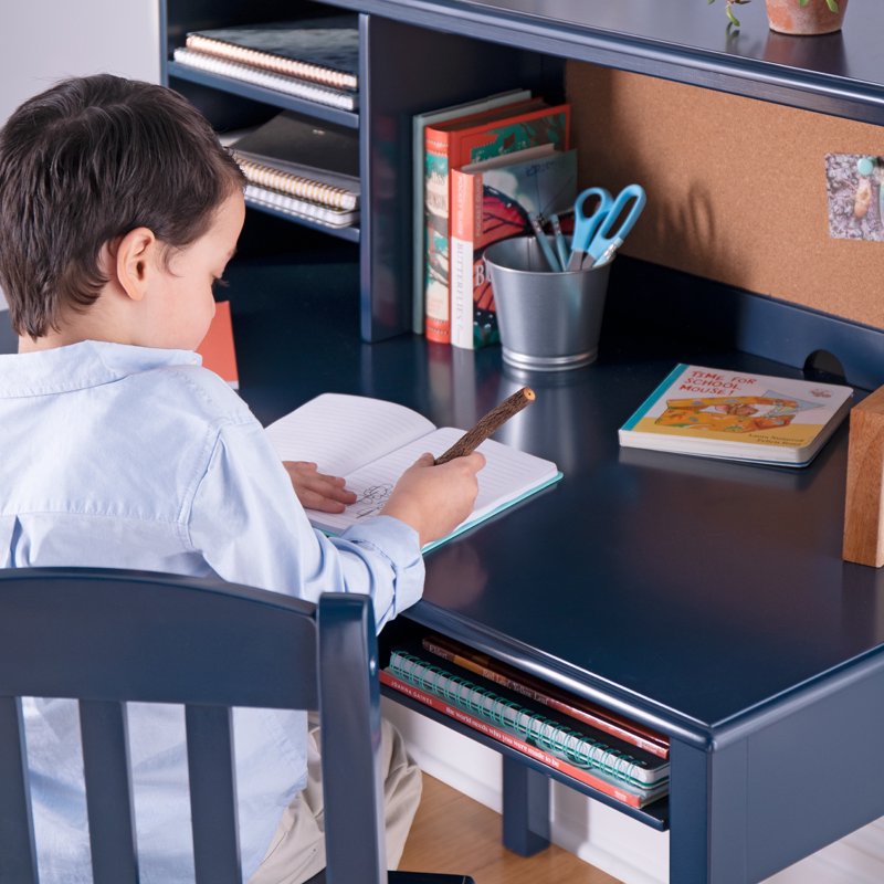 Kids Desk and Chair Set with Hutch - Wooden Study Table for Bedroom & Learning