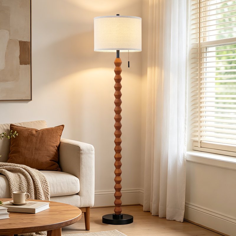 Modern 65-Inch Solid Wood Floor Lamp with Pull Chain Switch for Living Room Bedroom Office