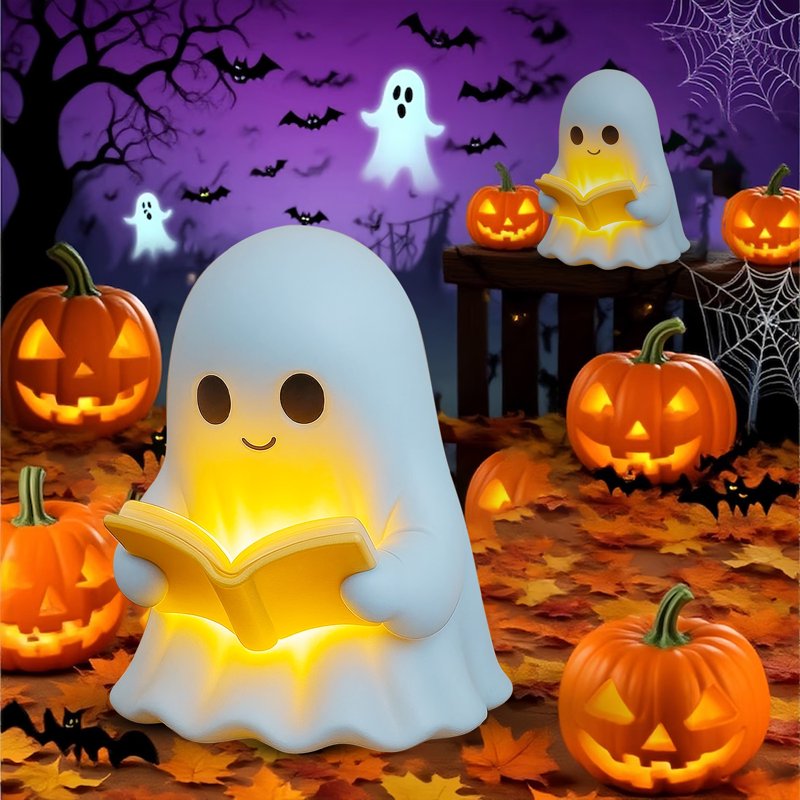 Halloween Ghost Reading Book Lamp - Cute Night Light for Indoor Decor