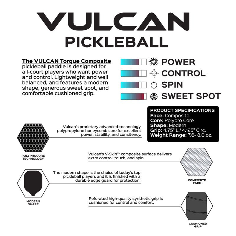 Vulcan Torque Composite Pickleball Paddle - Red/Blue | USA Pickleball Approved
