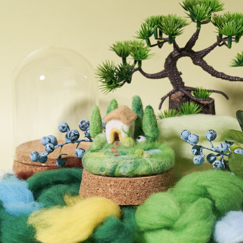 Seasonal Needle Felting Kit with Wool Roving & Glass Dome for Beginners