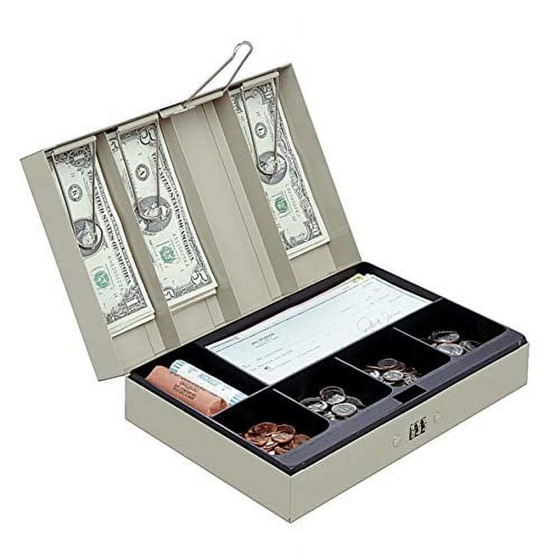 Cash Box with Removable Coin & Bill Tray, Security Lock - Sand
