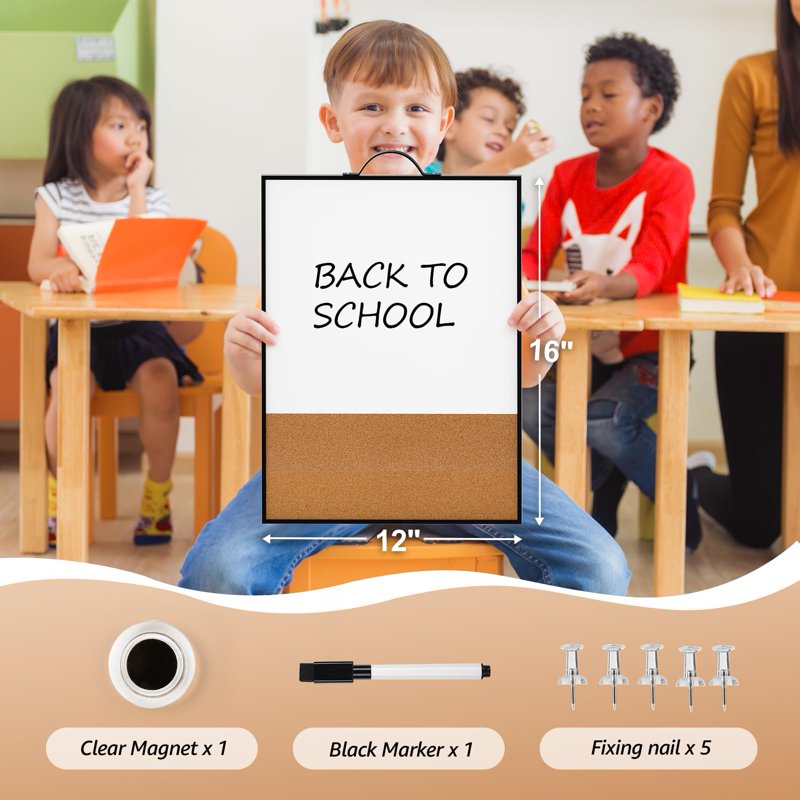 16x12 Inch Dry Erase Whiteboard & Corkboard Combo - Portable Magnetic Planning Board
