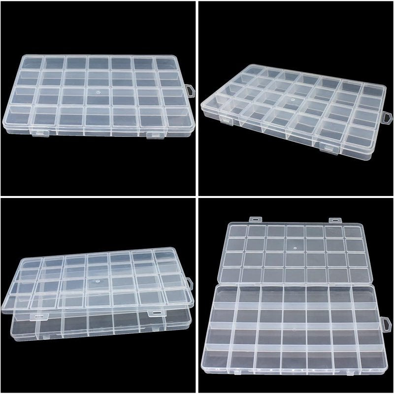 28-Grid Bead Organizer Plastic Storage Box Set with Fixed Dividers - Jewelry & Craft Supplies