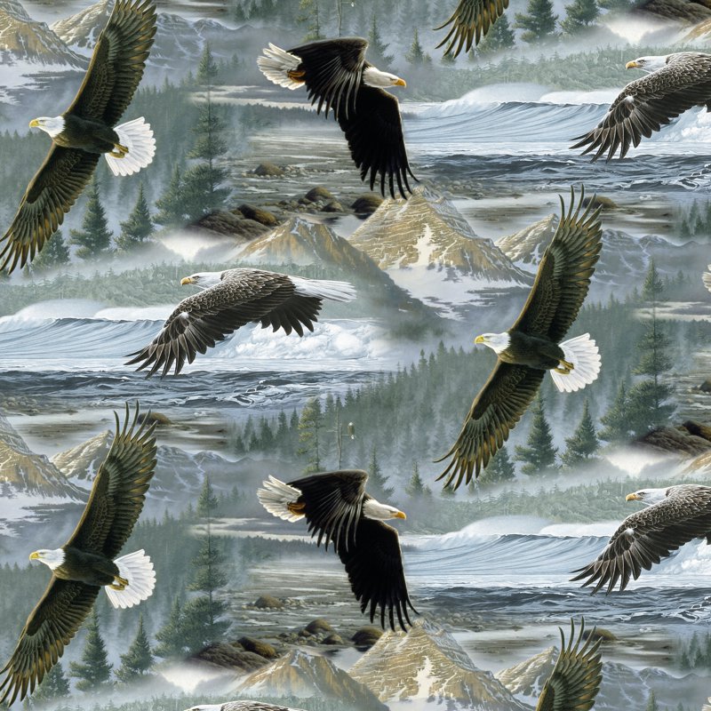 Cotton Quilting Fabric - Soaring Eagle Design, Multi-Color, 44" Wide, 2 Pack