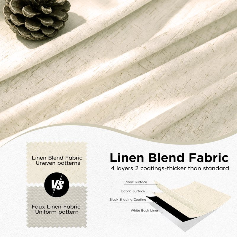 Blackout Linen Blend Grommet Curtains for Bedroom & Living Room - Thermal Insulated, Light Greenish Gray, Pack of 2