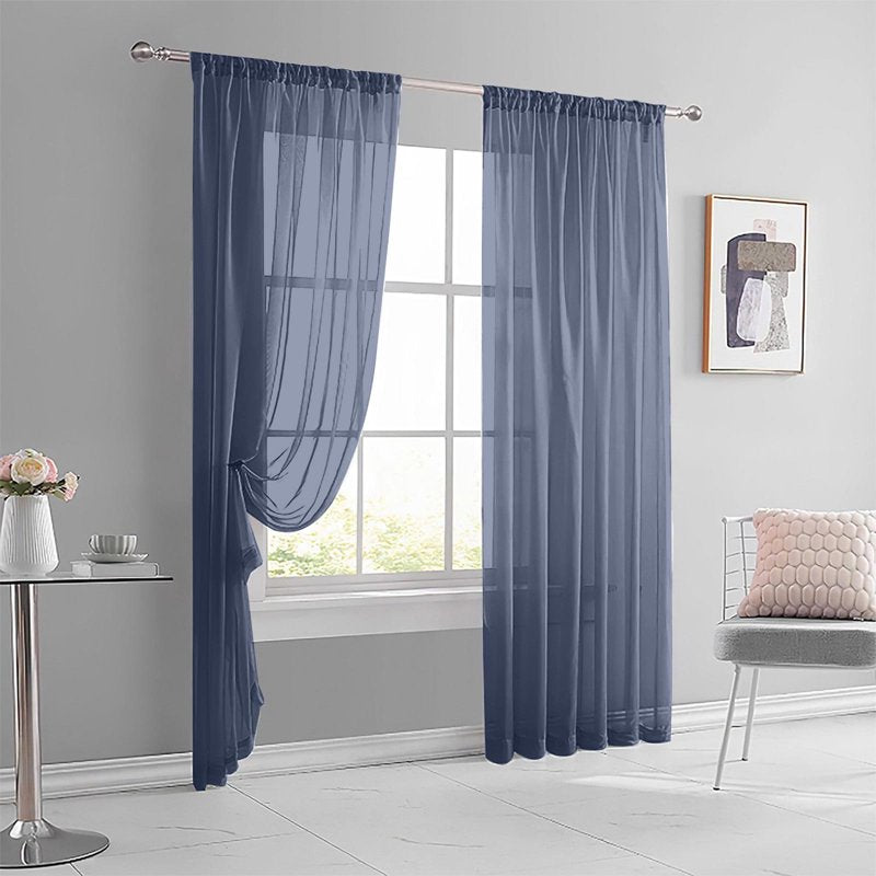 Light Filtering Polyester Window Curtain with Rod Pocket for Living Room & Bedroom