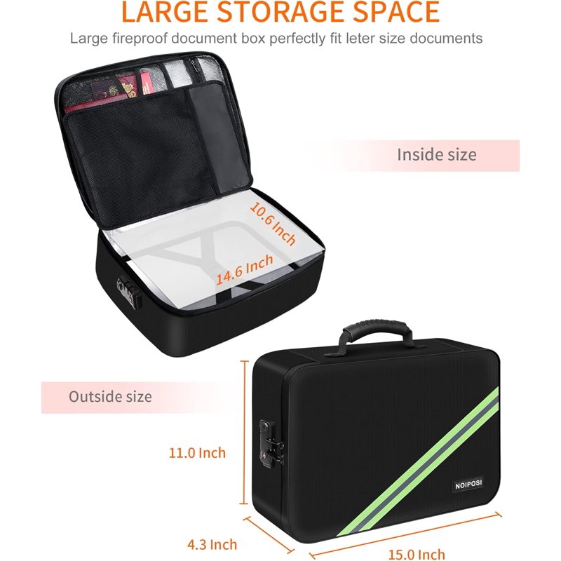 Waterproof Fireproof Document Safe Box with Lock 15x11x4.3 Inches