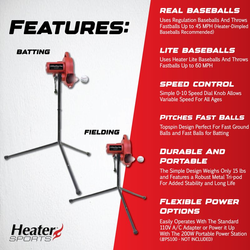 Baseball Pitching Machine - Adjustable Speed Up to 45 MPH for Batting Practice