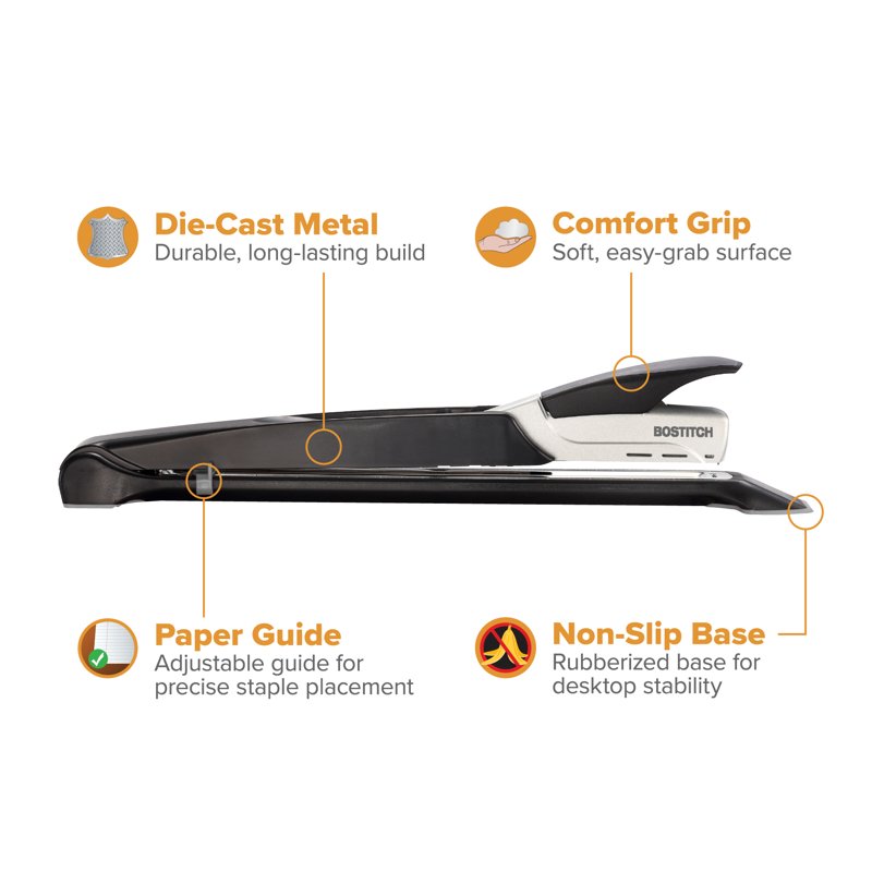 Long Reach Stapler 12.5 Inch Capacity for Up to 25 Sheets - Black & Silver