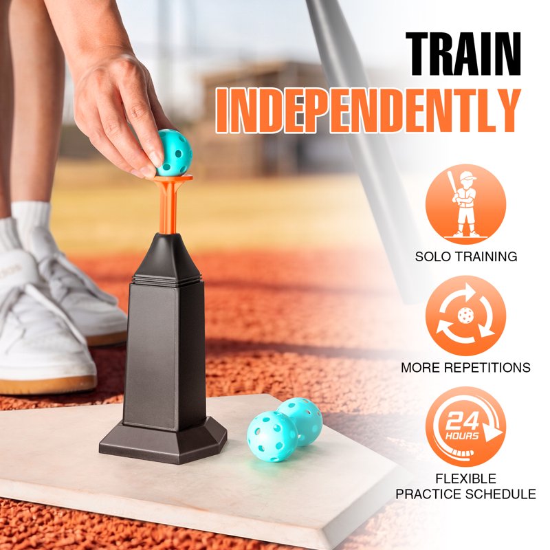 Baseball Training Tee Popper with Auto Rebound & 12 Balls - Portable Pitching Machine for Solo Practice