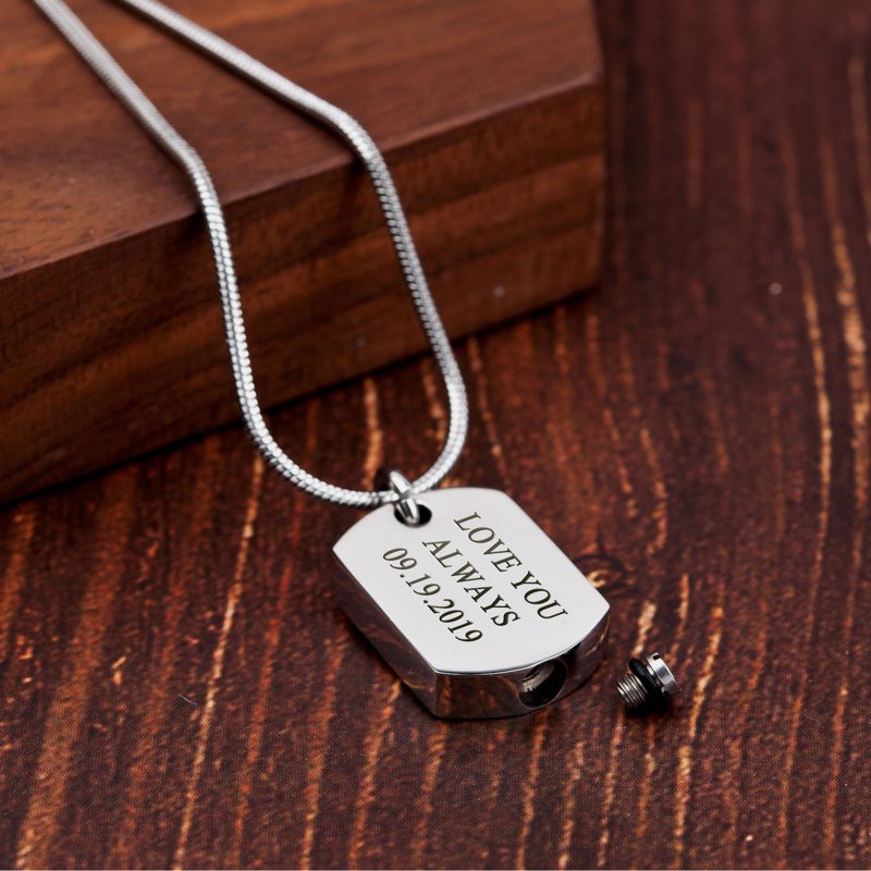 Dog Cremation Necklace with Engraving - Pet Ashes Jewelry, Silver