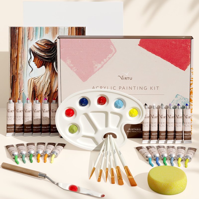 Acrylic Paint Set with 24 Vibrant Colors, Brushes, Canvases & Accessories